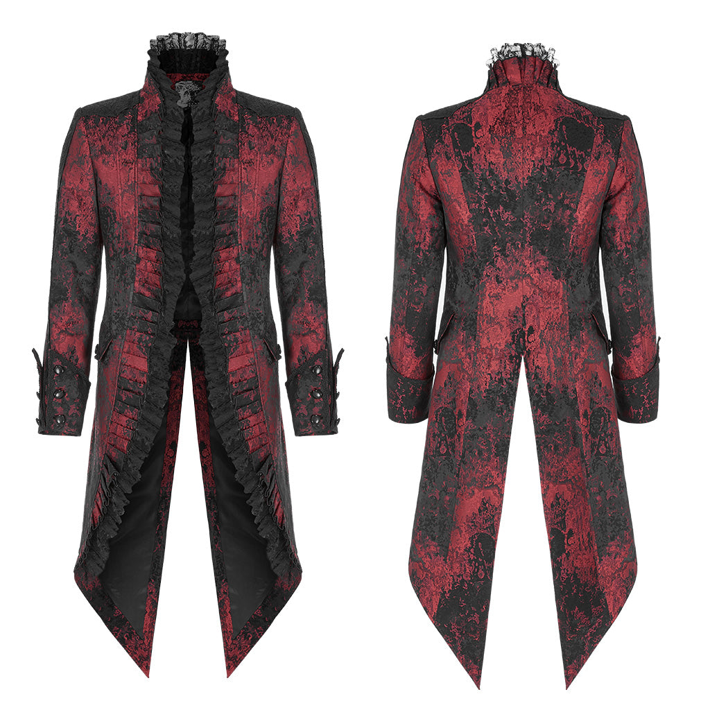 WY-1166XCM Victorian Gothic Coat Red Black Brocade Lace Trim