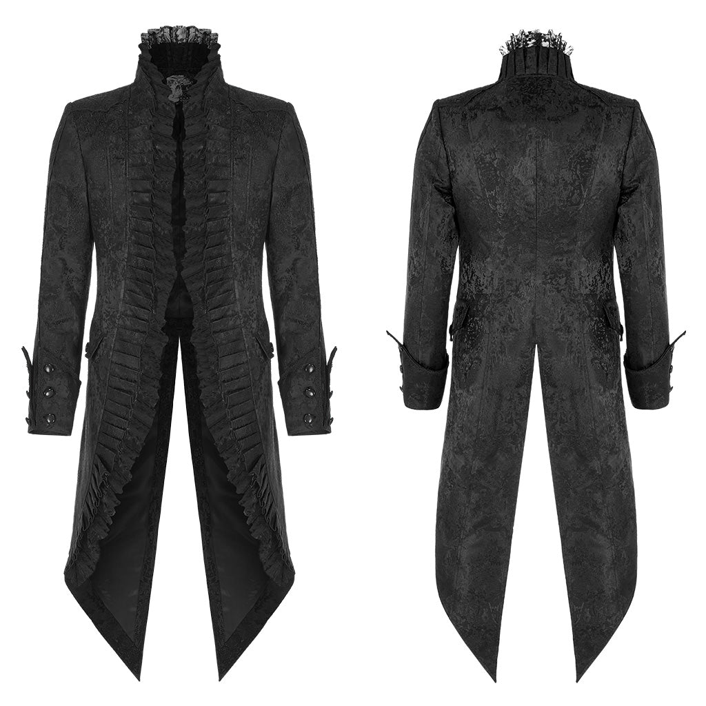 WY-1166XCM Victorian Gothic Coat Red Black Brocade Lace Trim