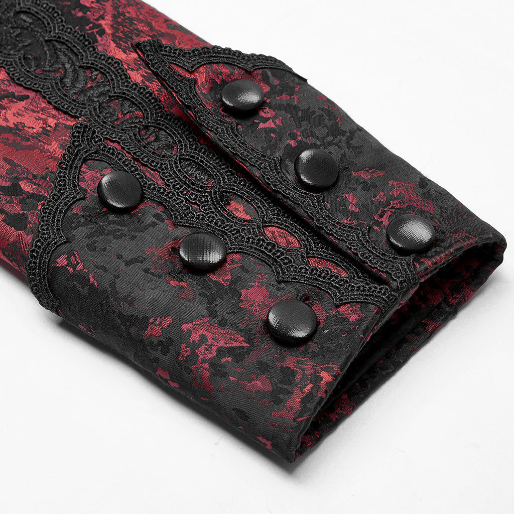 WY-1166XCM Victorian Gothic Coat Red Black Brocade Lace Trim