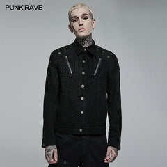 WY-1375XDM Punk Rave Punk Jacket black Denim Studded Biker Style with Zipper Details