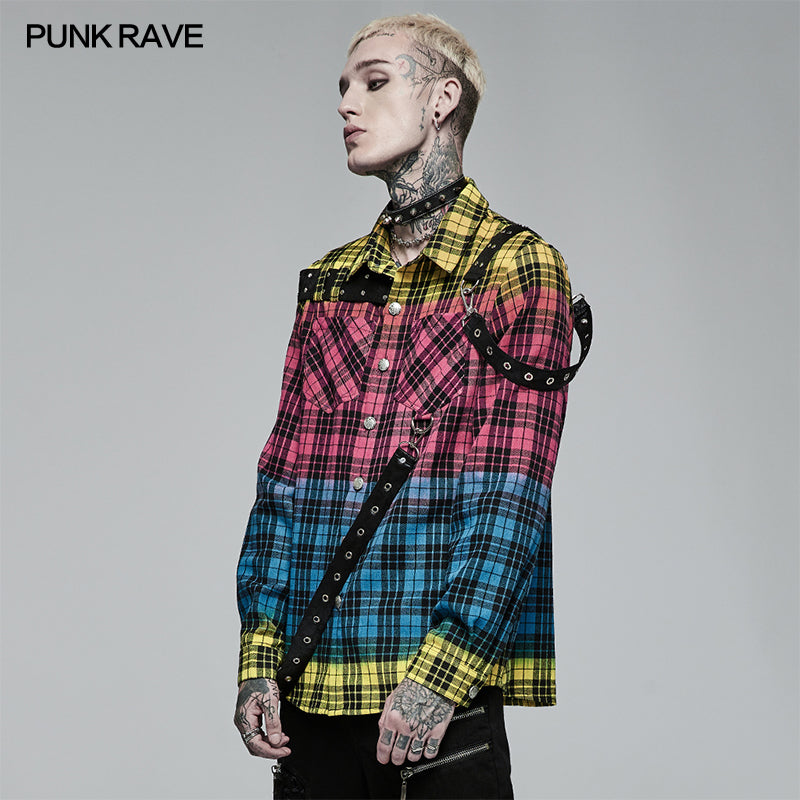 WY-1383CCM Punk Color Plaid Shirt