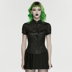 WY-1894CDF Edgy Mesh Gothic Punk Shirts with Button Detail