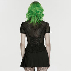 WY-1894CDF Edgy Mesh Gothic Punk Shirts with Button Detail