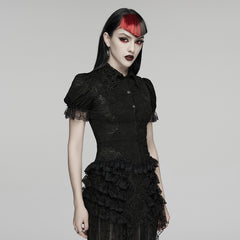 WY-1911CDF Gothic Shirts Lace Ruffled Puff Sleeve Victorian Blouse Top