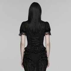 WY-1911CDF Gothic Shirts Lace Ruffled Puff Sleeve Victorian Blouse Top