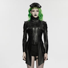 WY-1915XCF Edgy Longline Faux Leather Punk Jackets with Chain Details
