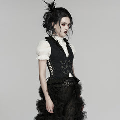 WY-1924MJF Gothic Vest Victorian Black Brocade Chain Detailing Sleeveless Waistcoat