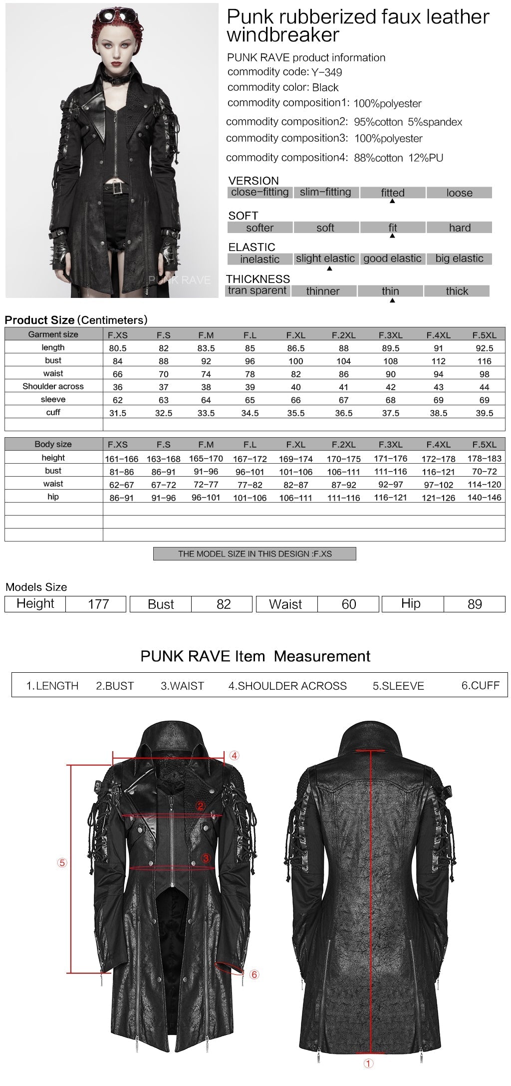 Popular Punk Rave Jacket Y-349 Studded Special Hot Fit Leather Long Gothic Coat For Women?-??Punk Rave Clothing