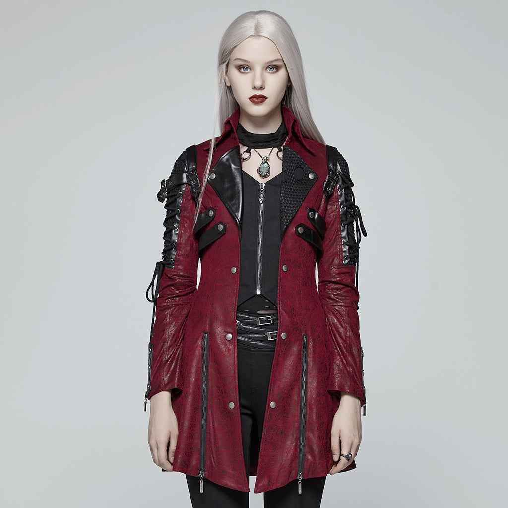 Popular Punk Rave Jacket Y-349 Studded Special Hot Fit Leather Long Gothic Coat For Women?-??Punk Rave Clothing