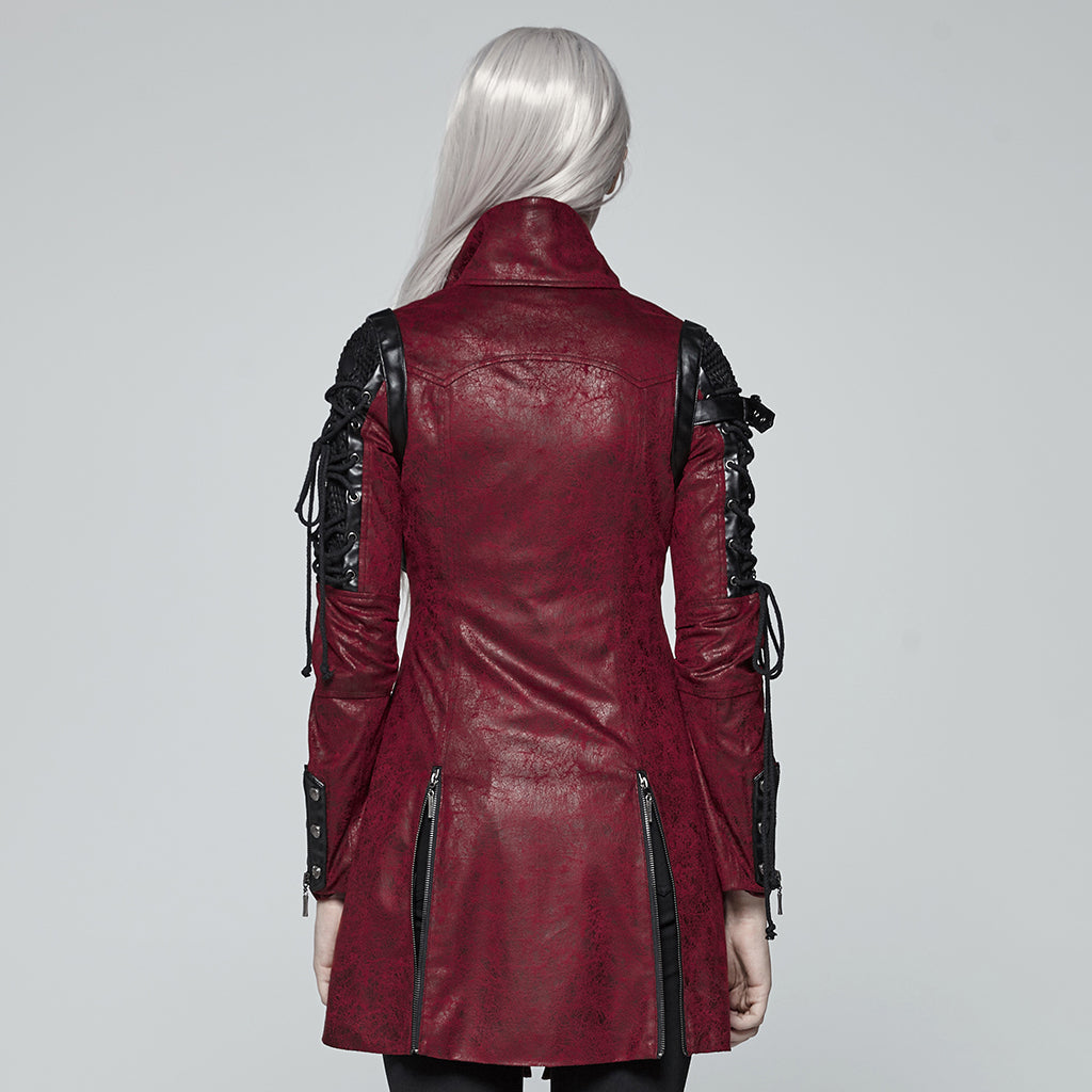 Popular Punk Rave Jacket Y-349 Studded Special Hot Fit Leather Long Gothic Coat For Women?-??Punk Rave Clothing