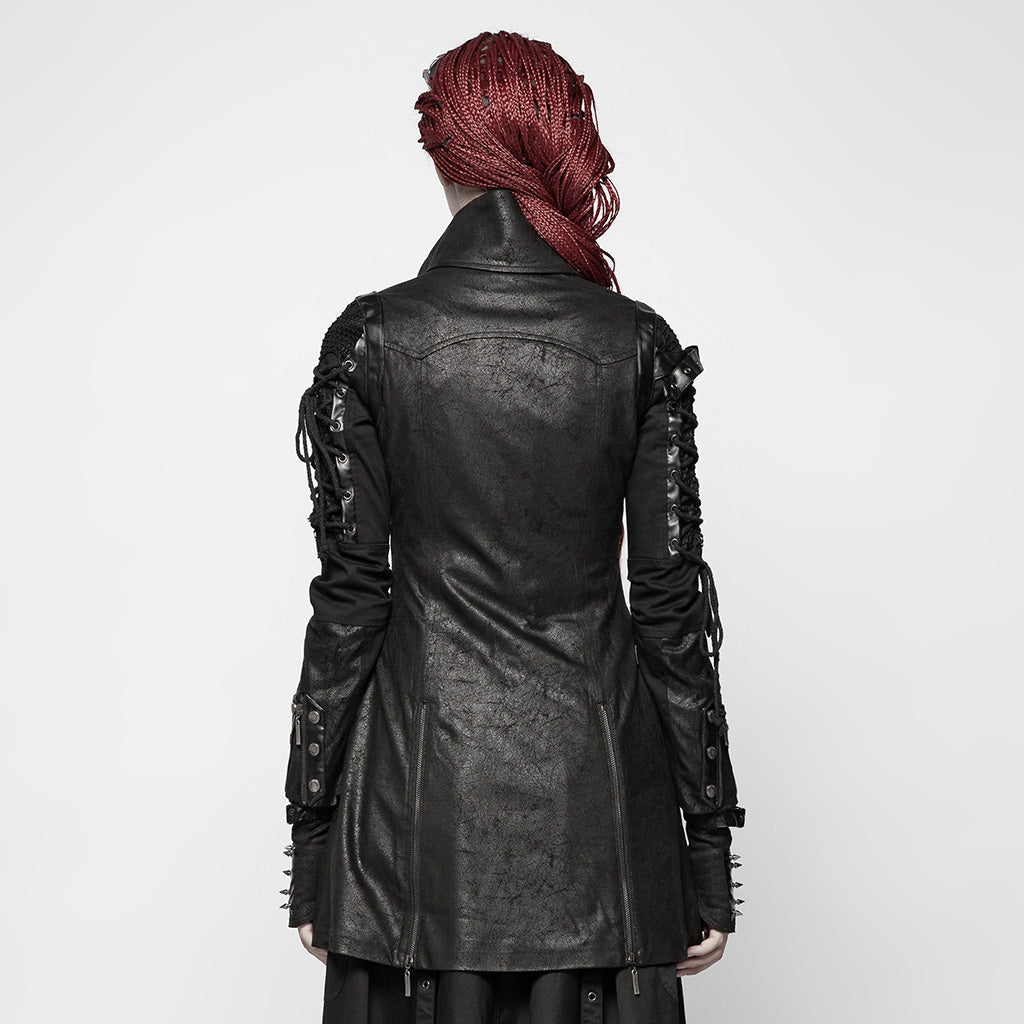 Popular Punk Rave Jacket Y-349 Studded Special Hot Fit Leather Long Gothic Coat For Women?-??Punk Rave Clothing