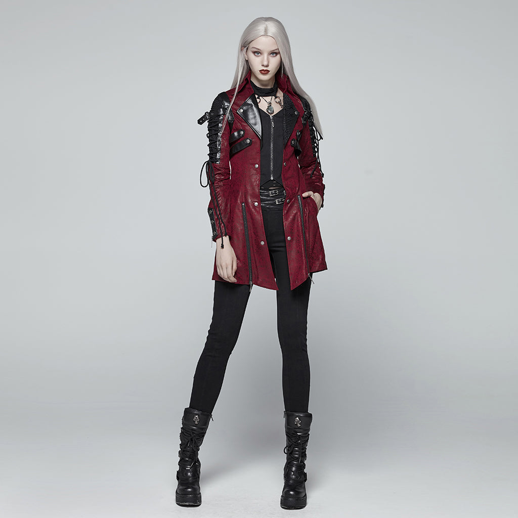 Popular Punk Rave Jacket Y-349 Studded Special Hot Fit Leather Long Gothic Coat For Women?-??Punk Rave Clothing
