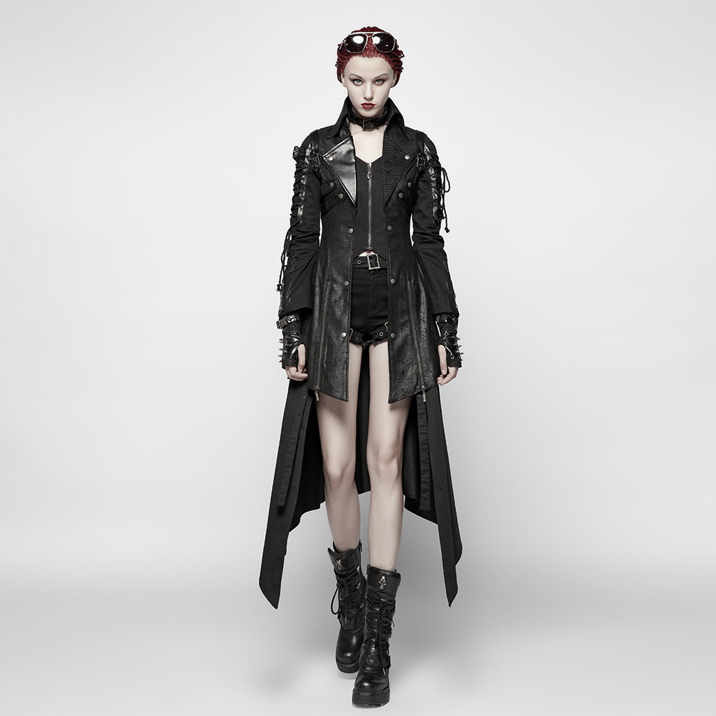 Popular Punk Rave Jacket Y-349 Studded Special Hot Fit Leather Long Gothic Coat For Women?-??Punk Rave Clothing